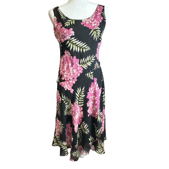 Jones New York‎ 100% Silk Lagenlook Sleeveless Maxi Dress Women sz. 4 Black Pink - Picture 1 of 14